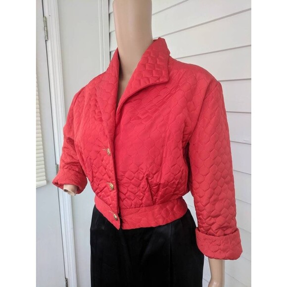 40s Vintage Red Lounge Quilted Jacket and Black Satin Pants Rothley M L - Picture 1 of 10